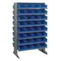 Economy Double-Sided Sloped Shelving System with 64 Blue Bins