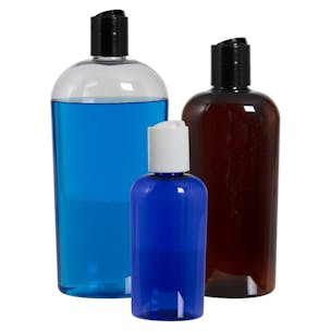 Colored PET Cosmo Oval Bottles with Disc-Top Dispensing Caps