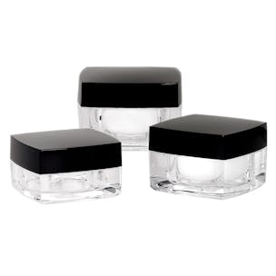 Square Double Wall Low Profile Jars with Black Caps