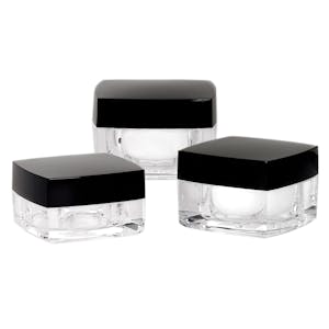 Square Double Wall Low Profile Jars with Black Caps