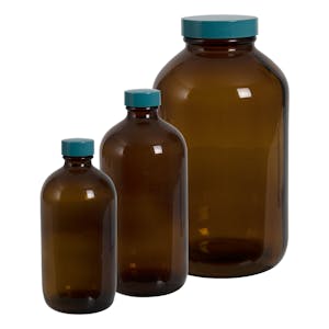 Safety-Coated Amber Glass Boston Round Bottles with Caps