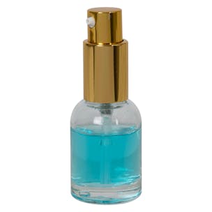 Round & Square Glass Bottles with Metal Treatment Pumps with Smooth Collars & Overcaps