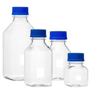 Polycarbonate Sterile Square Graduated Media Bottles with Caps