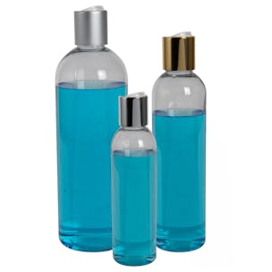 PET High Clarity Cosmo Round Bottles with Disc-Top Dispensing Caps