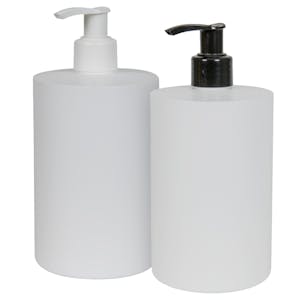 HDPE Squat Cylindrical Bottles with Dispensing Pumps