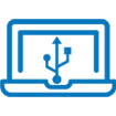 Icon of a laptop displaying three vector lines